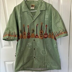 Pineapple & Ukulele Green Hawaiian Shirt 2XL Hawaii Summer 100% cotton unisex